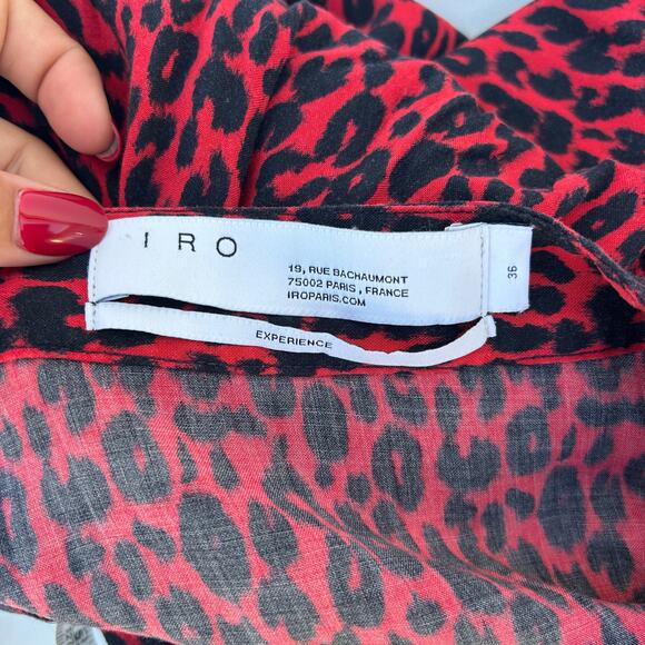 IRO Paris Leopard Red Wrap Midi Skirt 36 Slit Flowy 4 Spring Animal Print - Picture 3 of 7